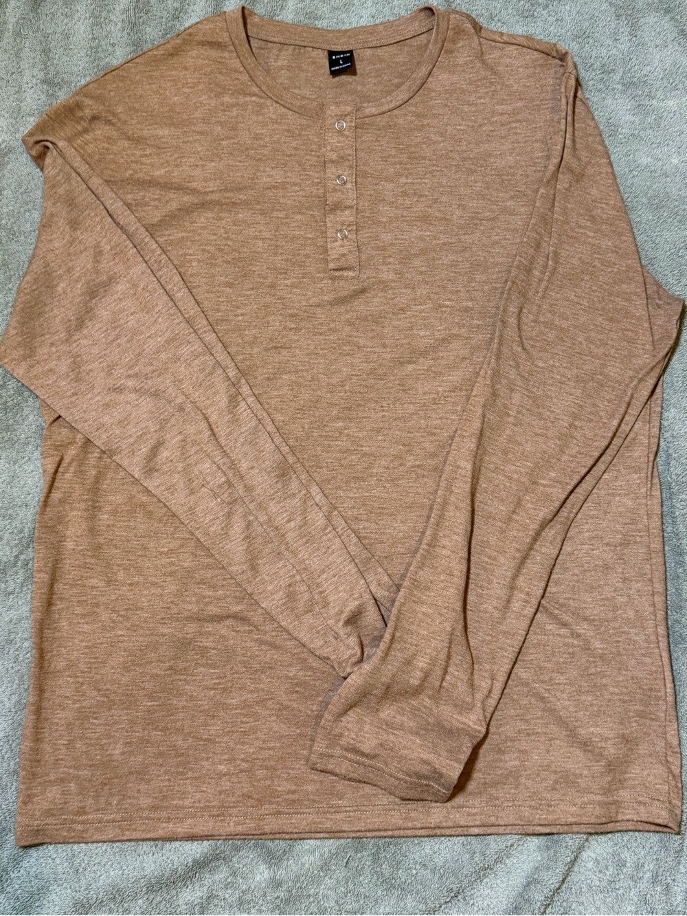 Long-Sleeve Henley Shirt in Light Brown - SHEIN Mens L